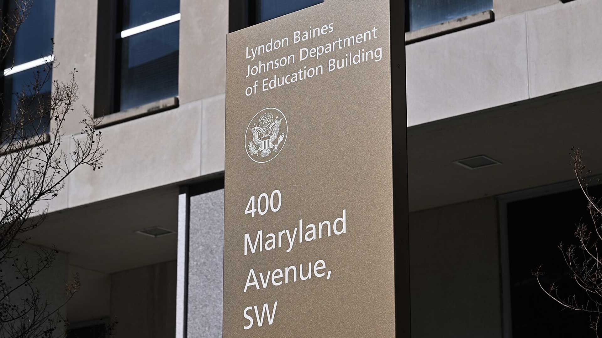 Department of Education sign, Lyndon Baines Johnson building, Washington, DC. February 2025.
